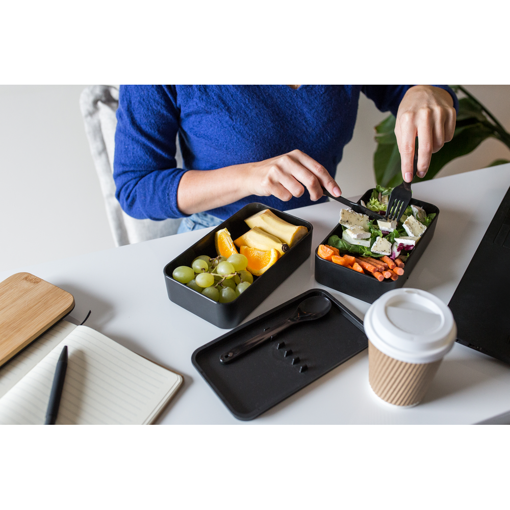 Pudełka śniadaniowe 2 w 1, 2x500 ml, bambusowe wieczko, sztućce | Tijani P083953X