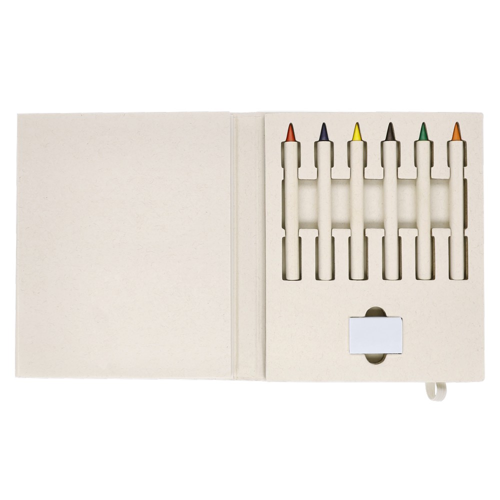 Zestaw kredek, gumka do ścierania, notatnik P084419X