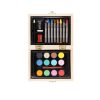 Zestaw do malowania i rysowania, 24 el., kredki, ołówek, gumka do mazania, temperówka, farbki akwarelowye, pędzelek, drewniane pudełko P104980X