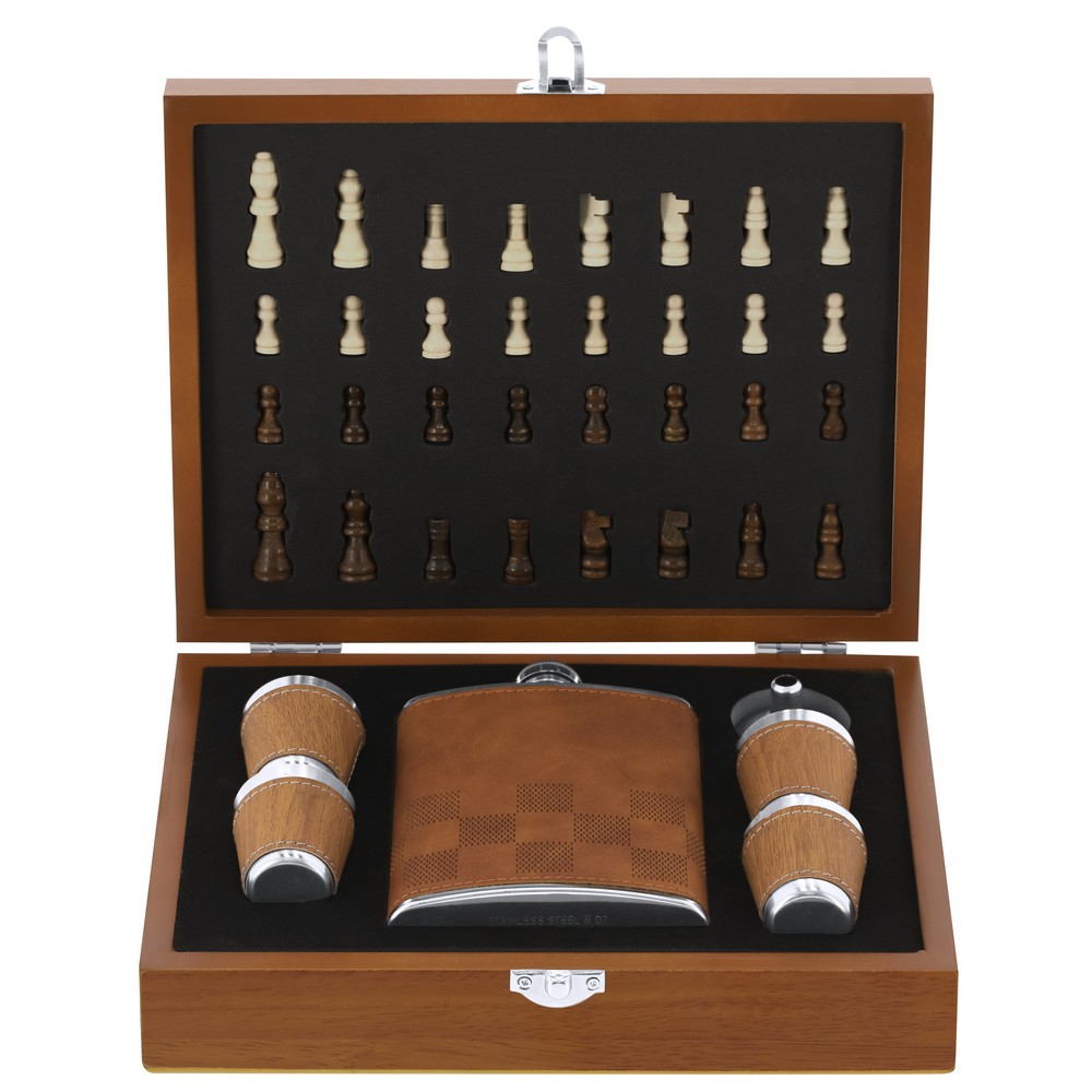 Zestaw upominkowy, piersiówka 175 ml, kieliszki 30 ml, szachy P105188X