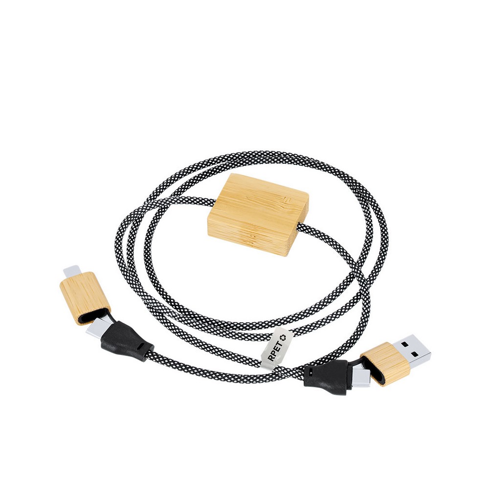 Kabel do ładowania i synchronizacji z poliestru RPET, bambusowe elementy P105205X