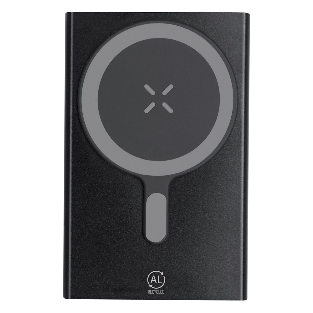 Magnetyczny bezprzewodowy power bank 5000 mAh z aluminium z recyklingu, ładowarka bezprzewodowa 15W P106037X AX-VA601-W