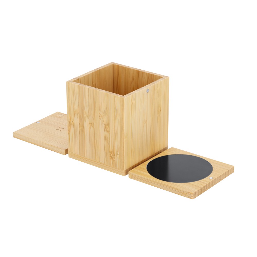 Bambusowa ładowarka bezprzewodowa 15W, pojemnik na przybory do pisania, podgrzewacz do kubka P106044X