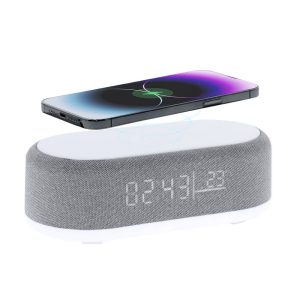 Ładowarka bezprzewodowa 15W, głośnik bezprzewodowy 5W, zegar, lampka LED P106140X AX-VA614-19