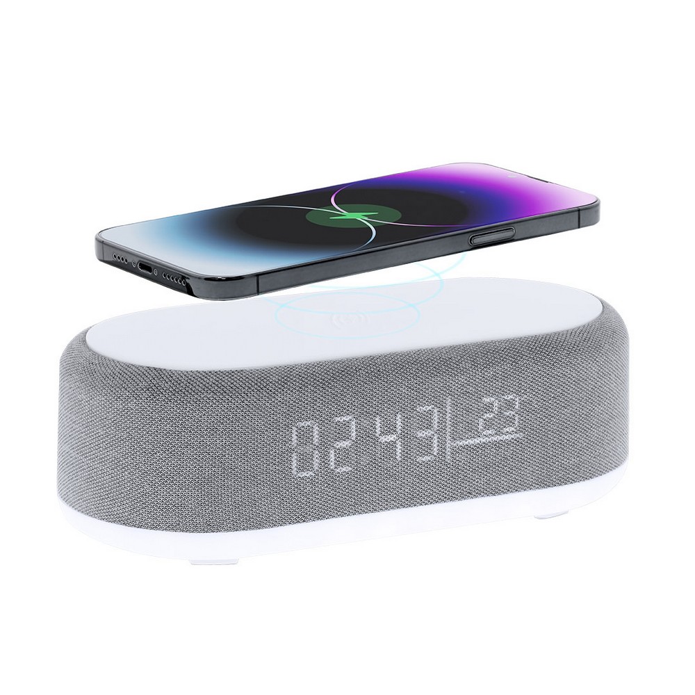 Ładowarka bezprzewodowa 15W, głośnik bezprzewodowy 5W, zegar, lampka LED P106140X AX-VA614-19