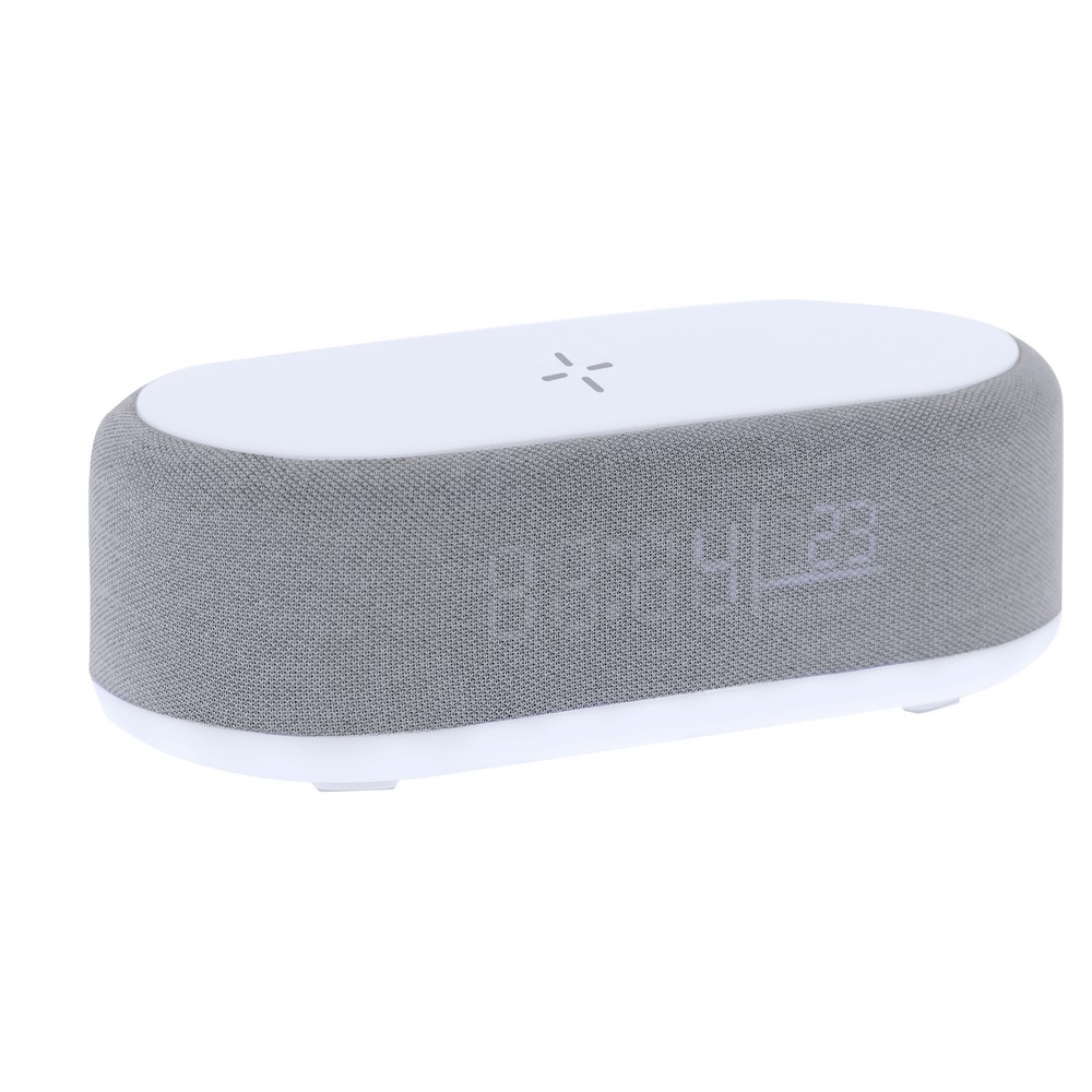 Ładowarka bezprzewodowa 15W, głośnik bezprzewodowy 5W, zegar, lampka LED P106140X