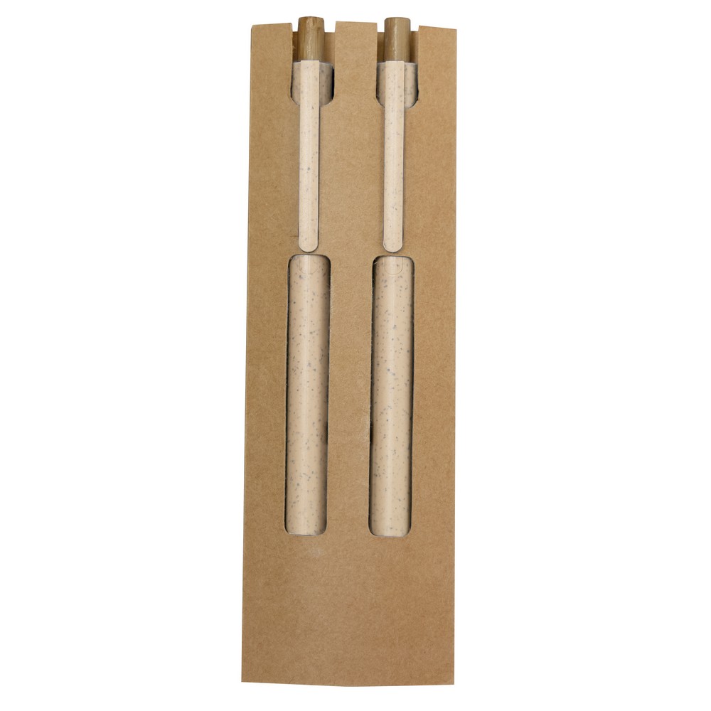 Zestaw piśmienniczy ze słomy pszenicznej, długopis i "wieczny" ołówek P106210X neutralny