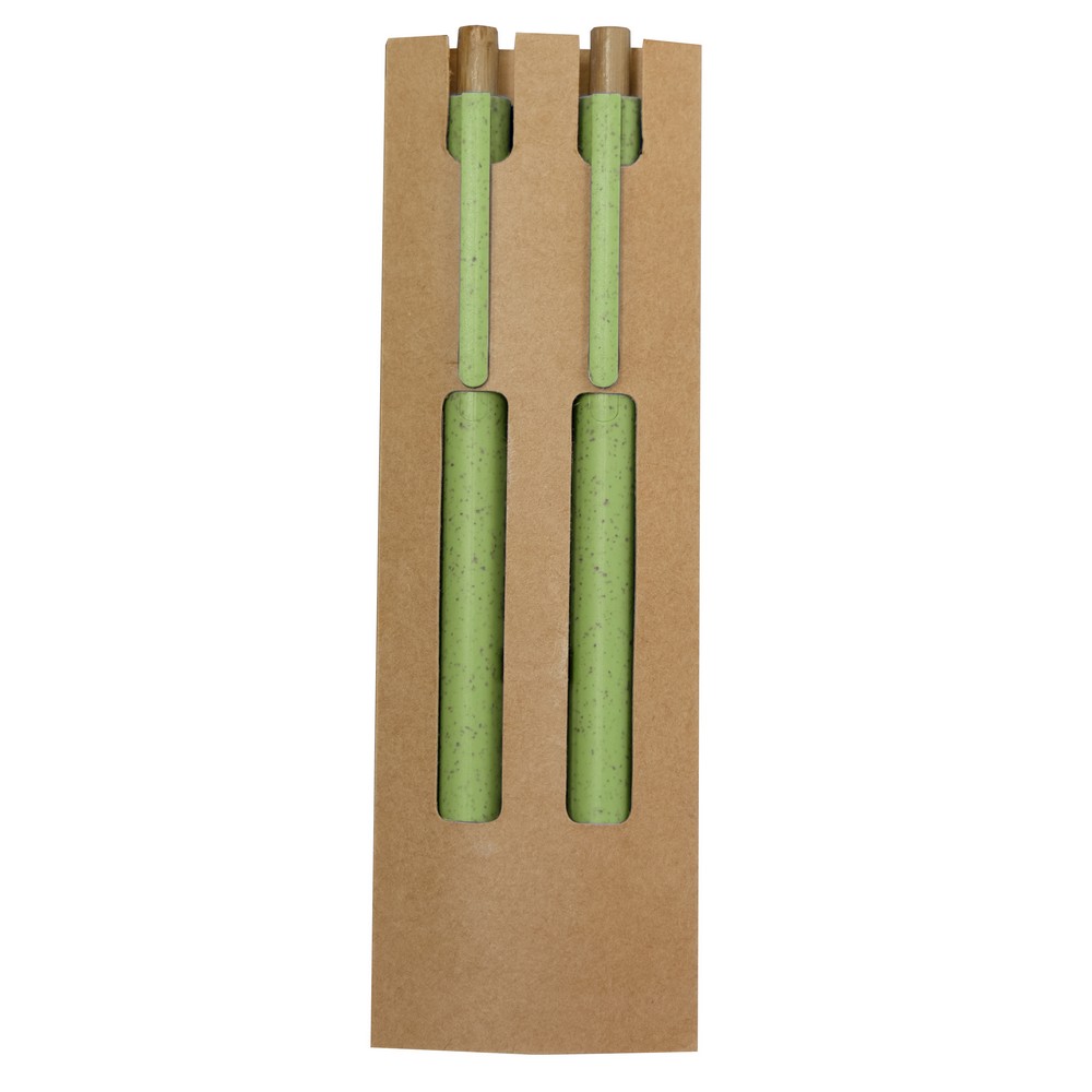 Zestaw piśmienniczy ze słomy pszenicznej, długopis i "wieczny" ołówek P106210X zielony