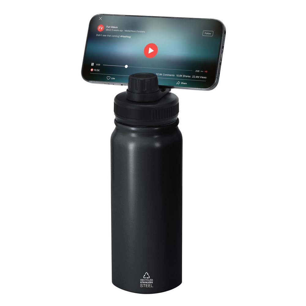 Butelka termiczna 600 ml ze stali nierdzewnej z recyklingu, magnetyczny obrotowy stojak na telefon P105874X AX-VA672-03