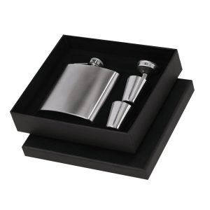 Piersiówka 175 ml ze stali nierdzewnej z recyklingu, 2 kieliszki, lejek P106011X AX-VA706-32