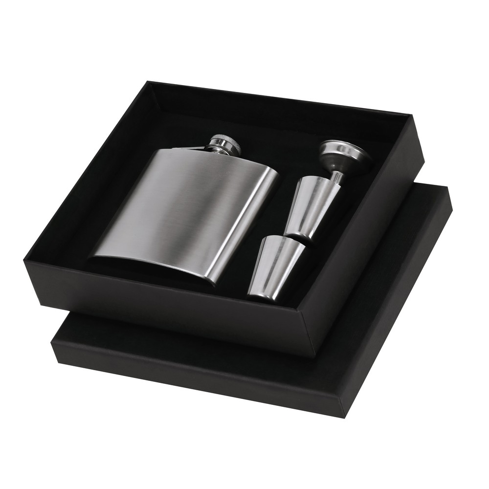 Piersiówka 175 ml ze stali nierdzewnej z recyklingu, 2 kieliszki, lejek P106011X AX-VA706-32