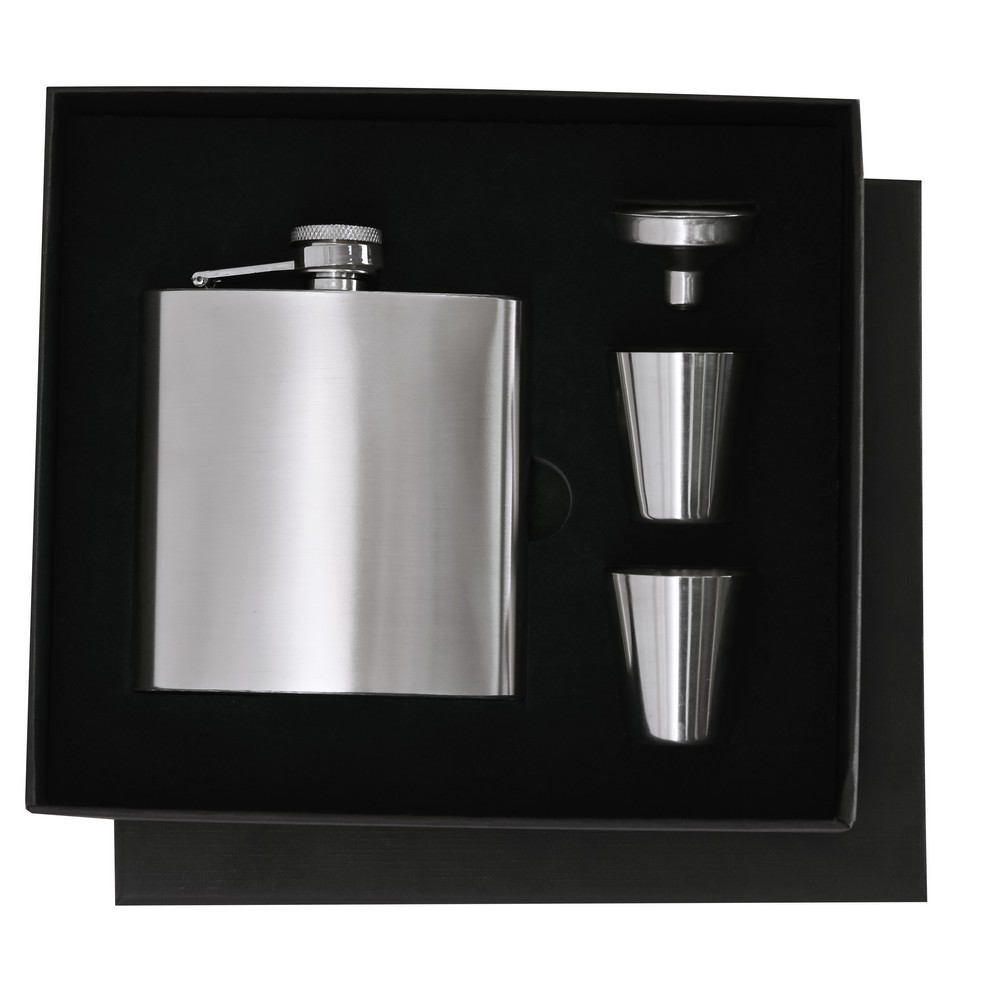 Piersiówka 175 ml ze stali nierdzewnej z recyklingu, 2 kieliszki, lejek P106011X