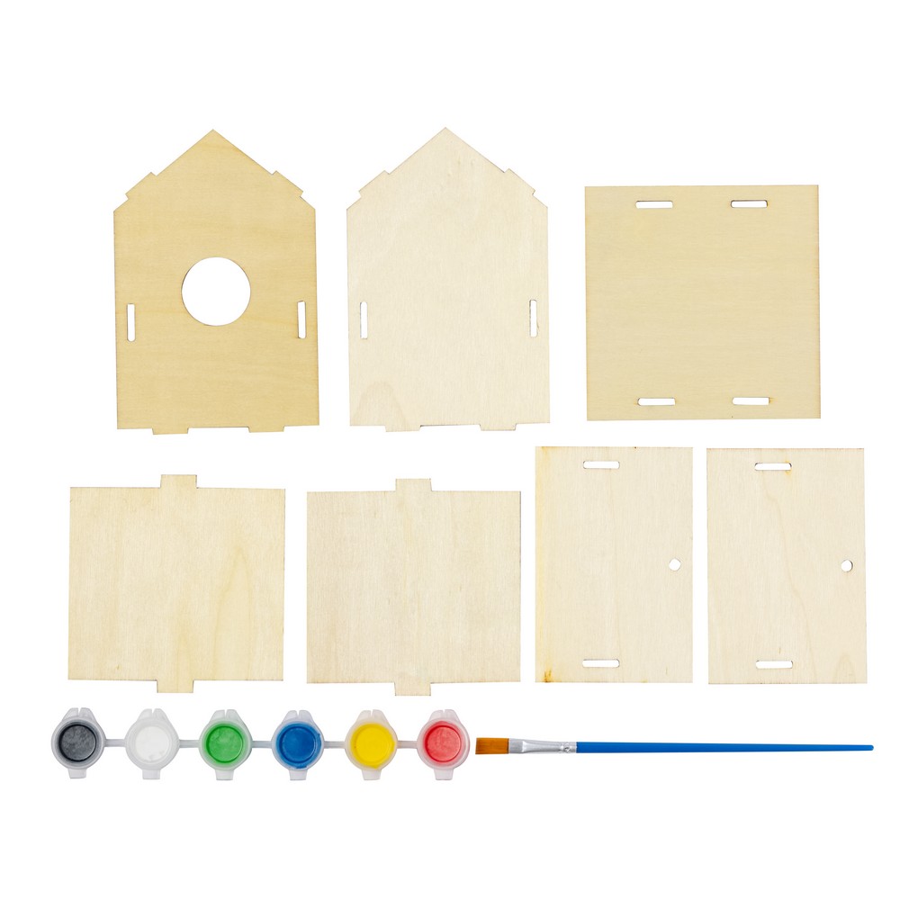 Domek dla ptaków do malowania, 6 farbek i pędzelek P105851X