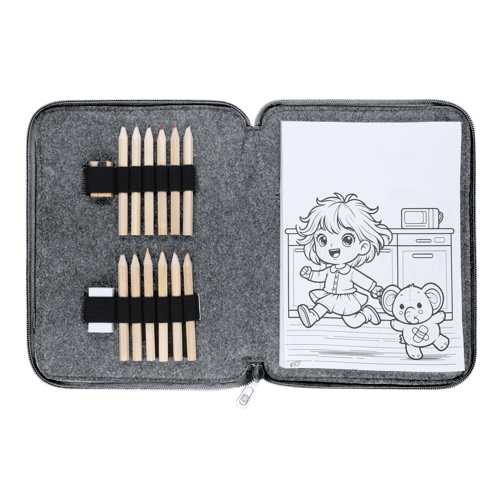 Zestaw do kolorowania z filcu RPET, kredki, temperówka, gumka P106150X