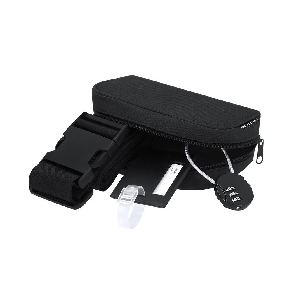 Zestaw podróżny, zawieszka do bagażu, pas do walizki, kłódka podróżna, pokrowiec RPET P105844X