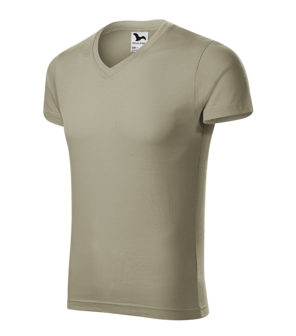 Slim Fit V-neck Koszulka męska P026510F jasny khaki