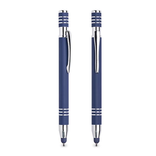 Długopis aluminiowy, gumowany, touch / Chromy P090530P granatowy