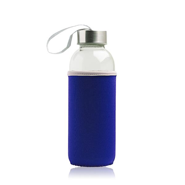 Butelka szklana 460 ml, metalowa nakrętka, neoprenowy pokrowiec / Neobottle P090652P royal blue
