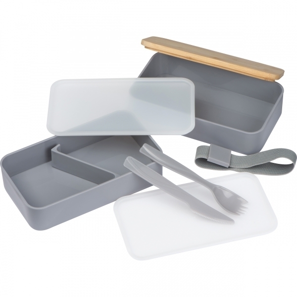 Lunch box 2x600 ml ze sztućcami PESCARA P089321G szary