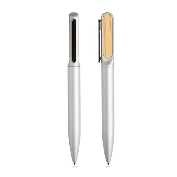Metalowy długopis z babusowym detalem / Bamtwist P089912P srebrny