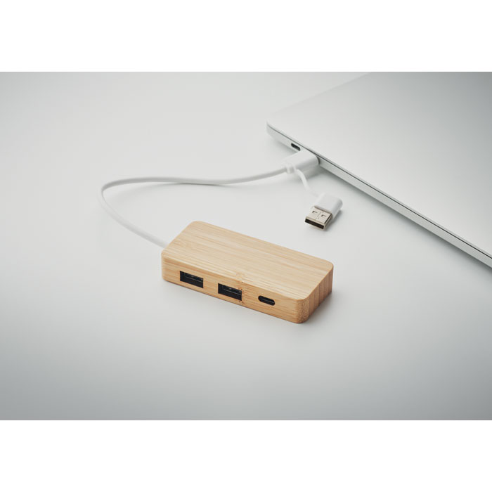 3-portowy bambusowy hub USB P053201O