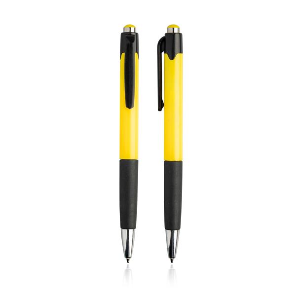 Plastikowy długopis z gumowanym uchwytem. / Hollic P091082P żółty
