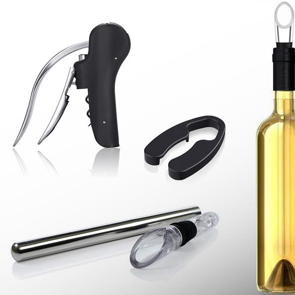 Zestaw do wina ze stali z korkociągiem, wkładem chłodzącym do wina i otwieraczem / Starwine P090250P