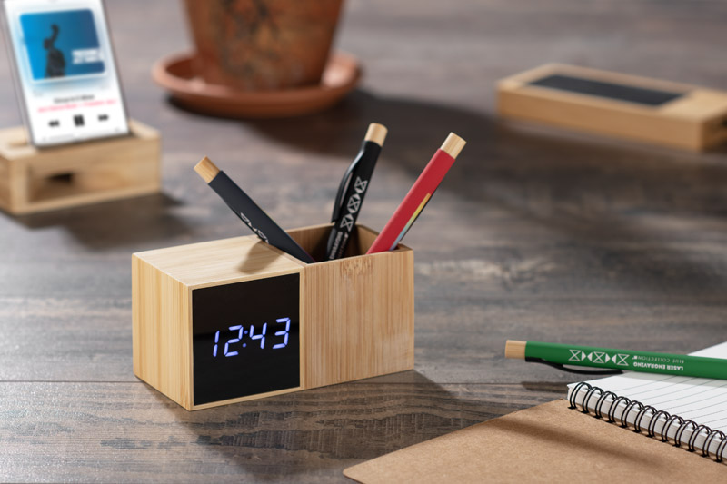 Zegar z przybornikiem na biurko BAMBOO P001661A