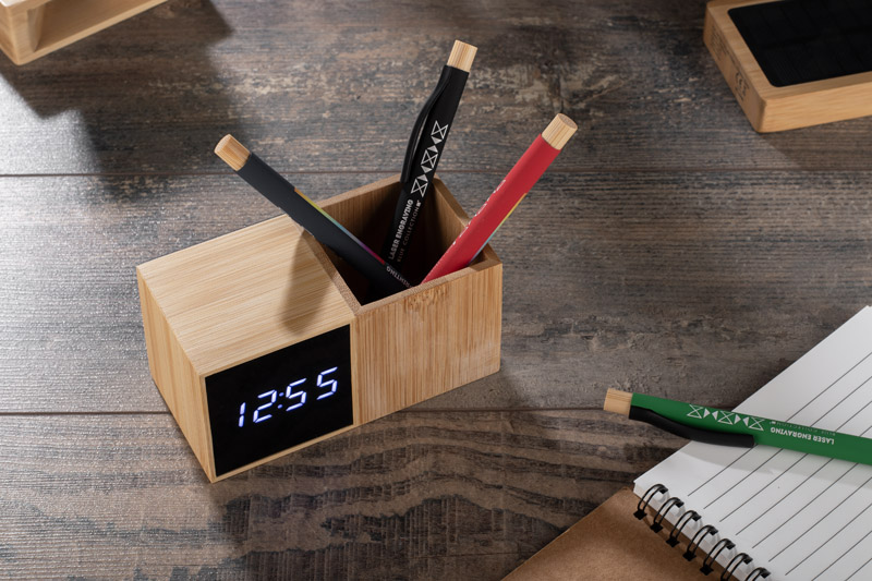 Zegar z przybornikiem na biurko BAMBOO P001661A