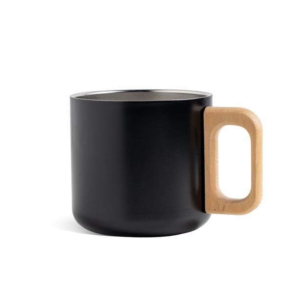 Kubek ze stali nierdzewnej o podwójnych ściankach o pojemności 350 ml, drewniany uchwyt / Neosteel P108834P czarny