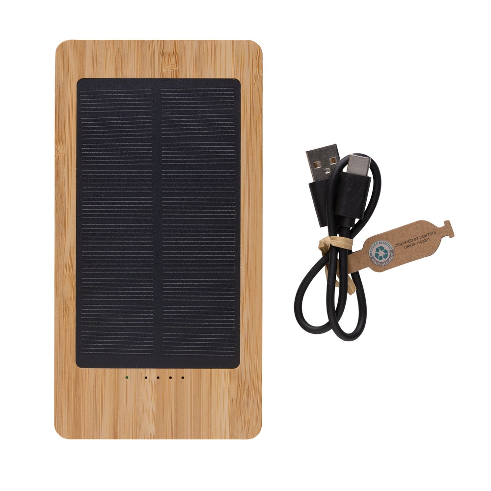 Bambusowy power bank 10000 mAh, ładowarka słoneczna P051868X