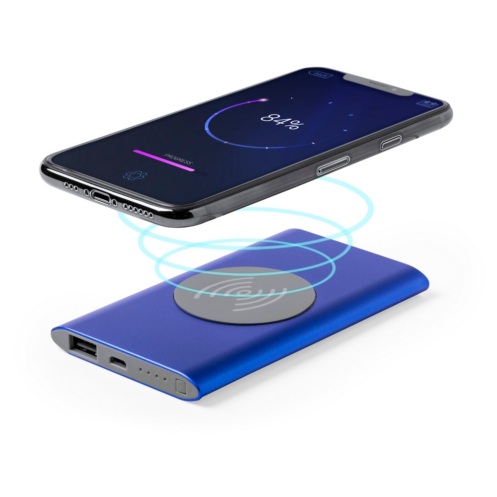 Bezprzewodowy power bank 4000 mAh, ładowarka bezprzewodowa 5W P009176X niebieski