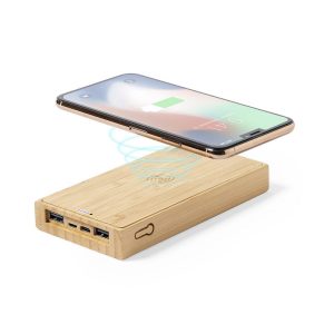 Bambusowy bezprzewodowy power bank 10000 mAh, ładowarka bezprzewodowa 5W, ładowarka słoneczna P039309X AX-V8335-16