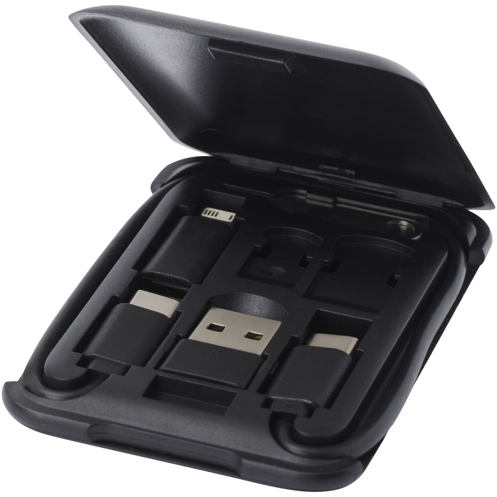 Savvy modułowy kabel do ładowania z tworzyw sztucznych pochodzących z recyklingu z uchwytem na telefon P077177C czarny