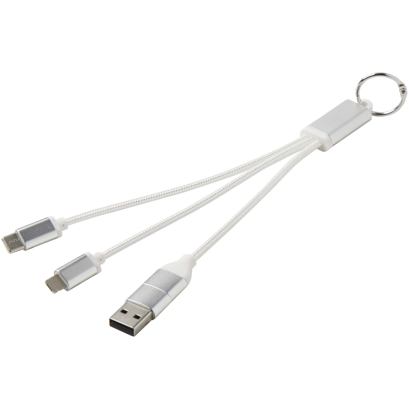 Metal kabel do ładowania 4 w 1 z aluminium z recyklingu z łańcuchem do kluczy P098374C srebrny