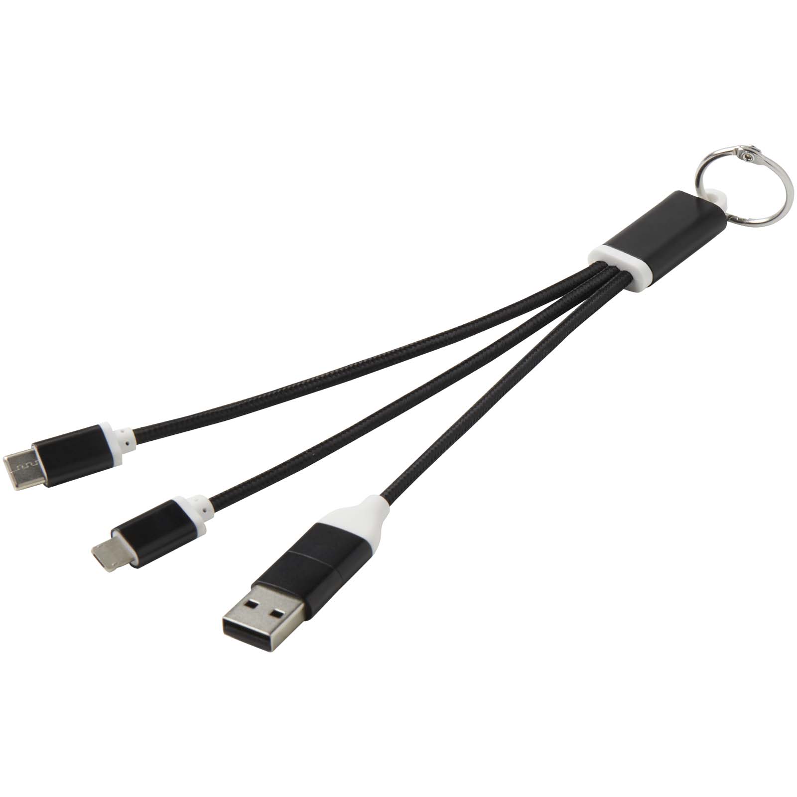 Metal kabel do ładowania 4 w 1 z aluminium z recyklingu z łańcuchem do kluczy P098374C czarny