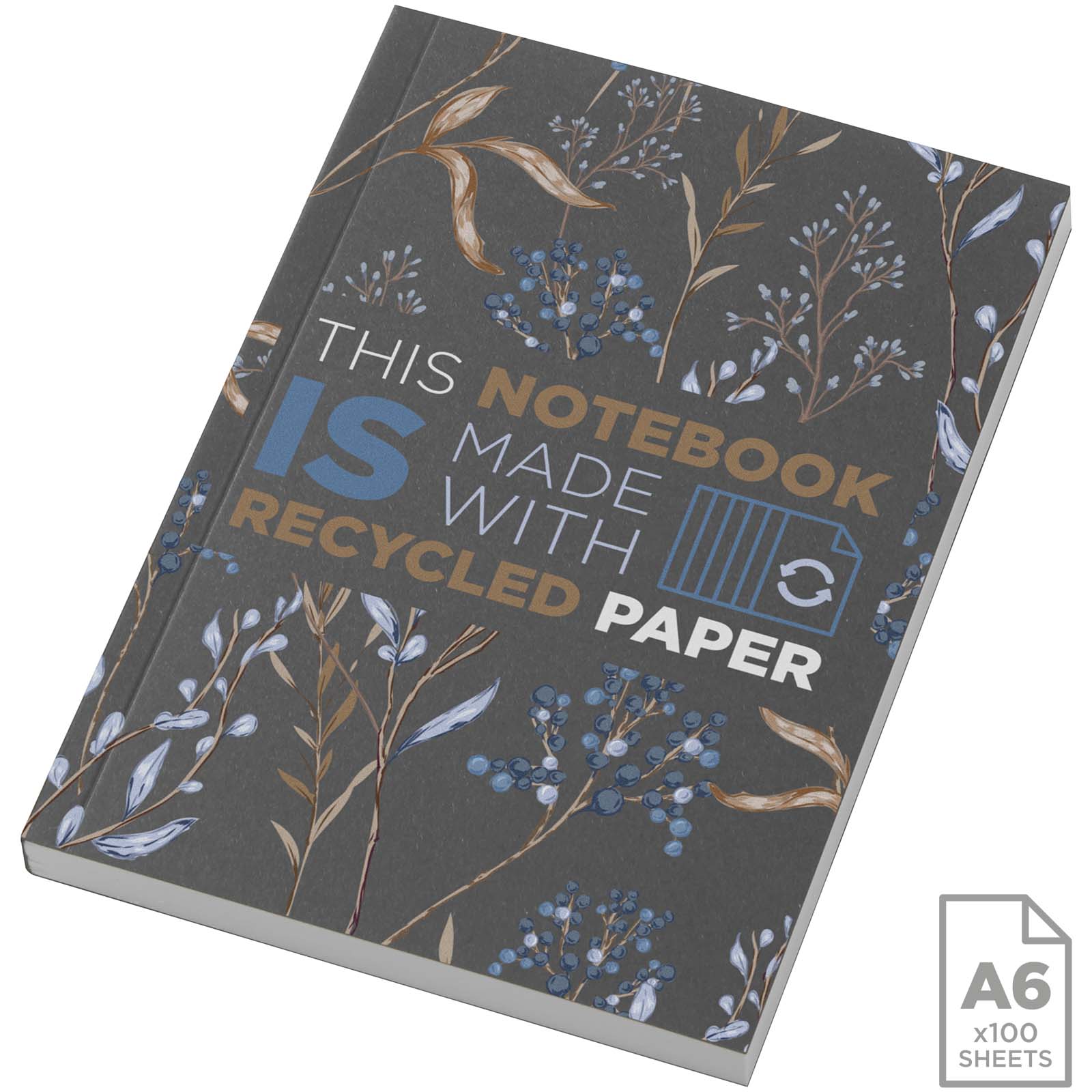 Notatnik A6 Novella Austen z miękkiej okładki z materiału z recyklingu, 100 kartek P109946C ciemnografitowy