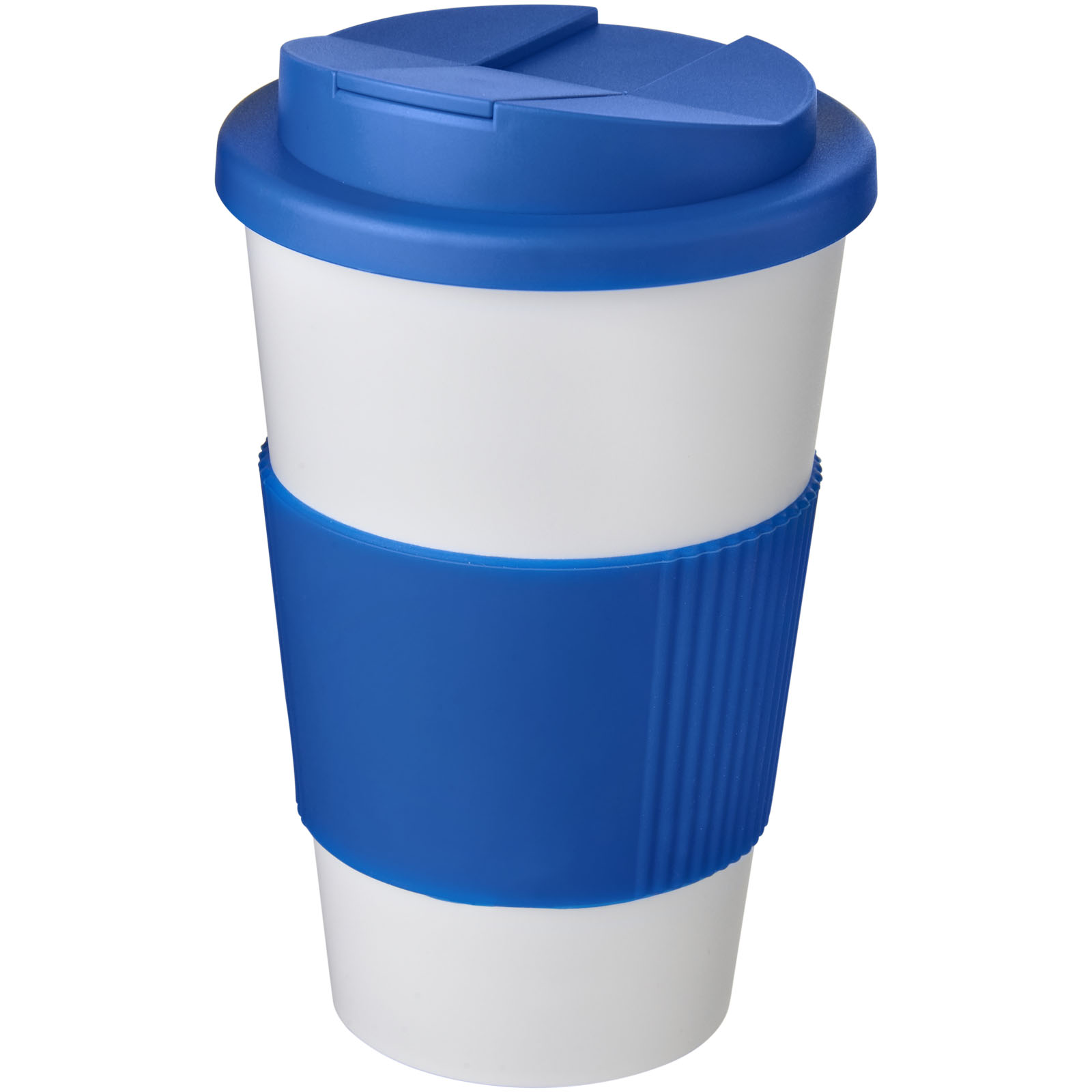 Americano® 350 ml tumbler with grip & spill-proof lid P072775C biały / średnioniebieski Americano® 350 ml tumbler with grip & spill-proof lid P072775C biały / średnioniebieski