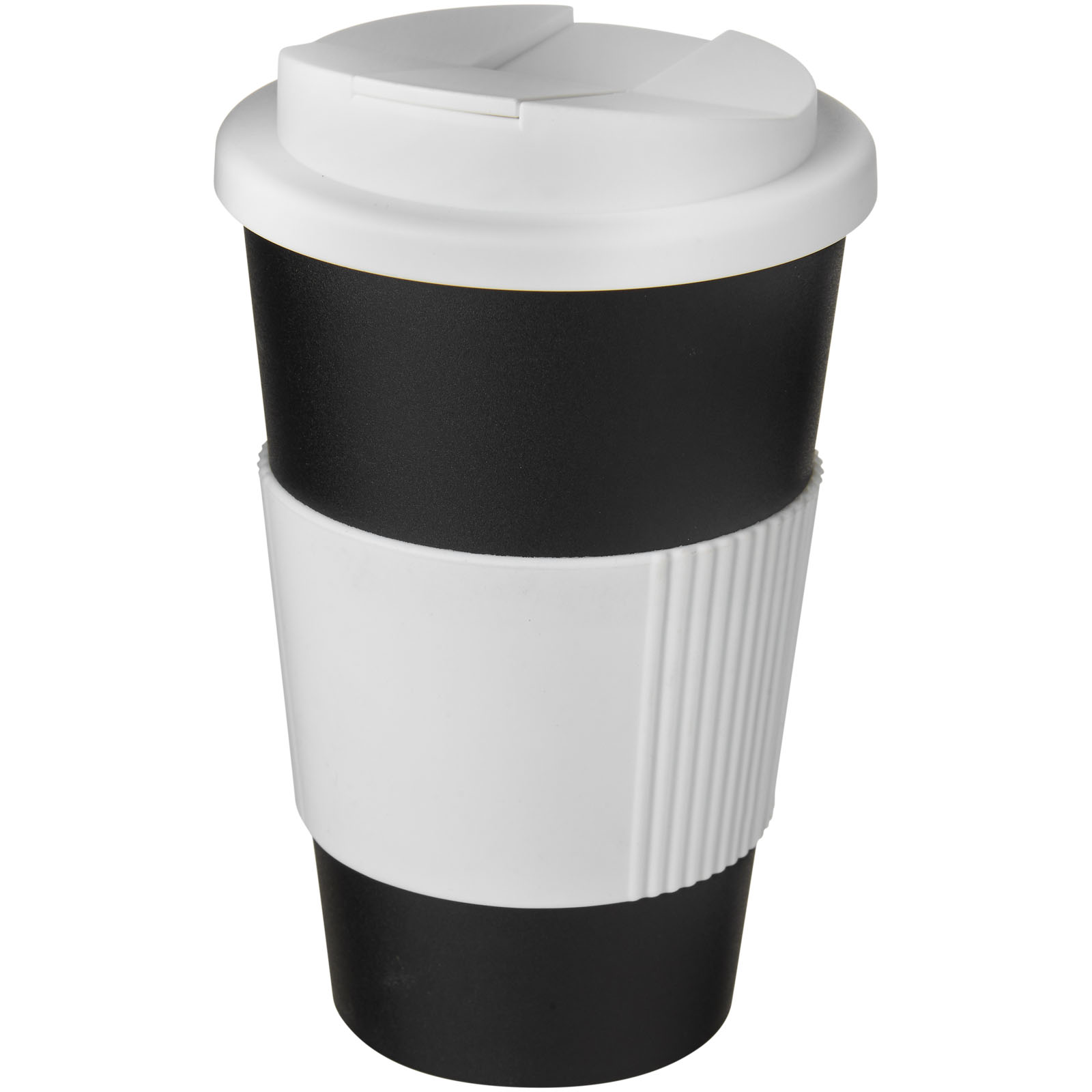 Americano® 350 ml tumbler with grip & spill-proof lid P072775C czarny / biały Americano® 350 ml tumbler with grip & spill-proof lid P072775C czarny / biały