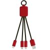 Kabel z podświetlonym logo 3w1 z brelokiem - SCX.design C15 P075788C mid red / czarny