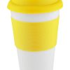 Kubek z elementami silikonu P111785D żółty / biały