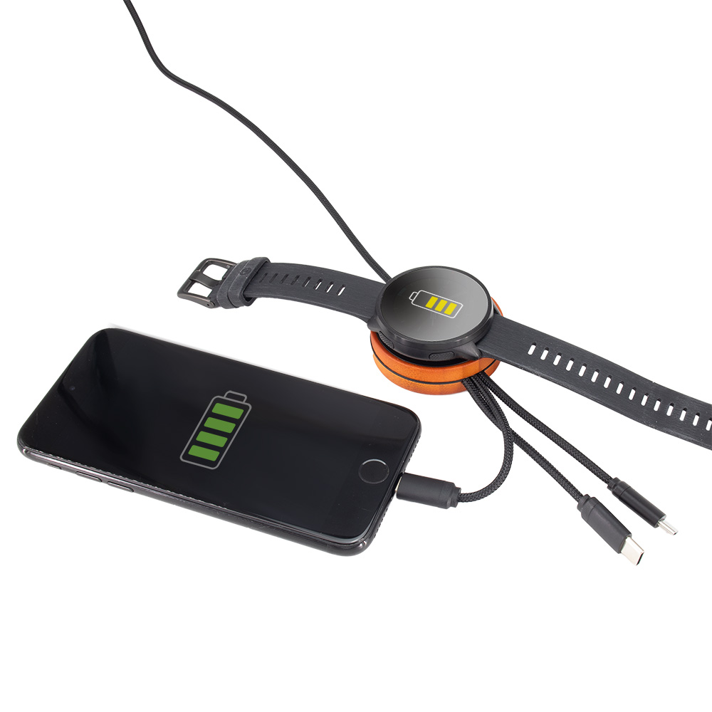 kabel z ładowarką indukcyjną 4w1 z podświetlanym logo w drewnianej obudowie - i5w P120911K