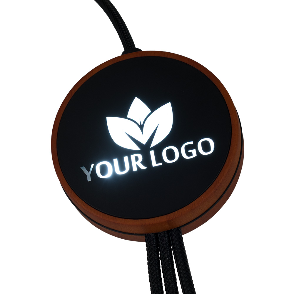 kabel z ładowarką indukcyjną 4w1 z podświetlanym logo w drewnianej obudowie - i5w P120911K