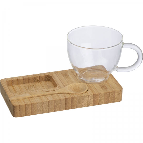 Taca z łyżeczką i szklanym kubkiem 150 ml ROSA P086647K MC-235913-150ml