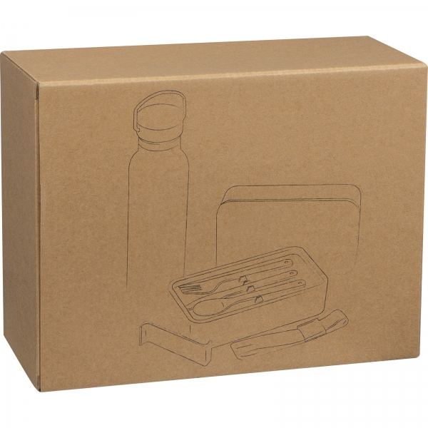 Zestaw lunch box ze sztućcami i butelka termiczna 500 ml P086719K