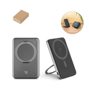 WARSHEL 5. Magnetyczny power bank 5'000 mAh z superszybką ładowarką bezprzewodową 15 W z recyklingowanego ABS (100% rABS) z podstawką P122240S ST-97142-133