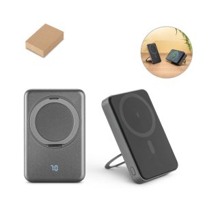 WARSHEL 10. Magnetyczny power bank 10 000 mAh z superszybką ładowarką bezprzewodową 15 W z recyklingowanego ABS (100% rABS) z podstawką P122241S ST-97143-133