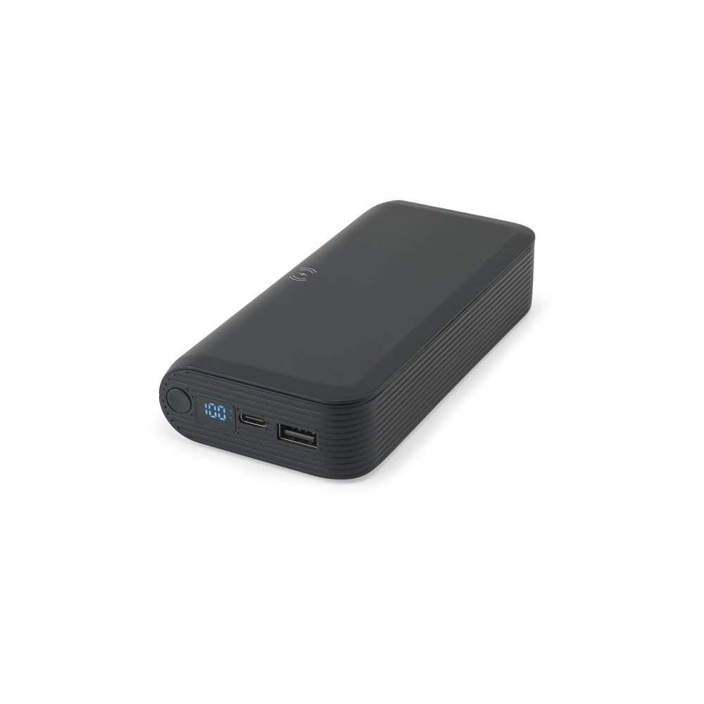 BECKER 20. Power bank 20 000 mAh z recyklingowanego ABS (100% rABS) z superszybką ładowarką bezprzewodową 15 W P122242S