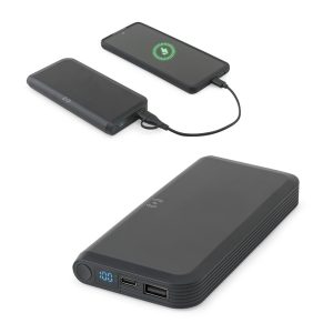BECKER 10. Power bank o pojemności 10 000 mAh wykonany z ABS pochodzącego z recyklingu (100% rABS) z superszybką ładowarką bezprzewodową o mocy 15 W P122246S ST-97214-103