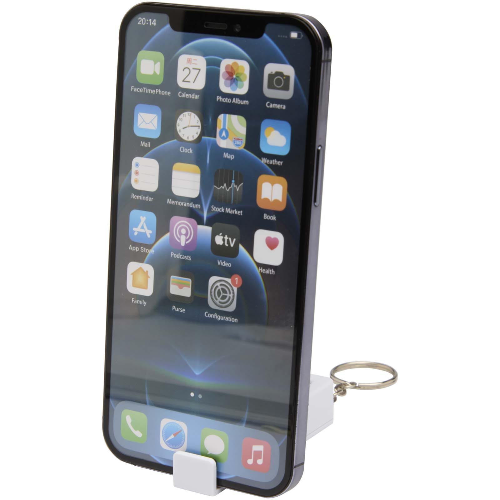 Aggia podstawka pod telefon z recyklingowanego tworzywa sztucznego z sensoryczną zabawką antystresową P123347C PFC-124460-W